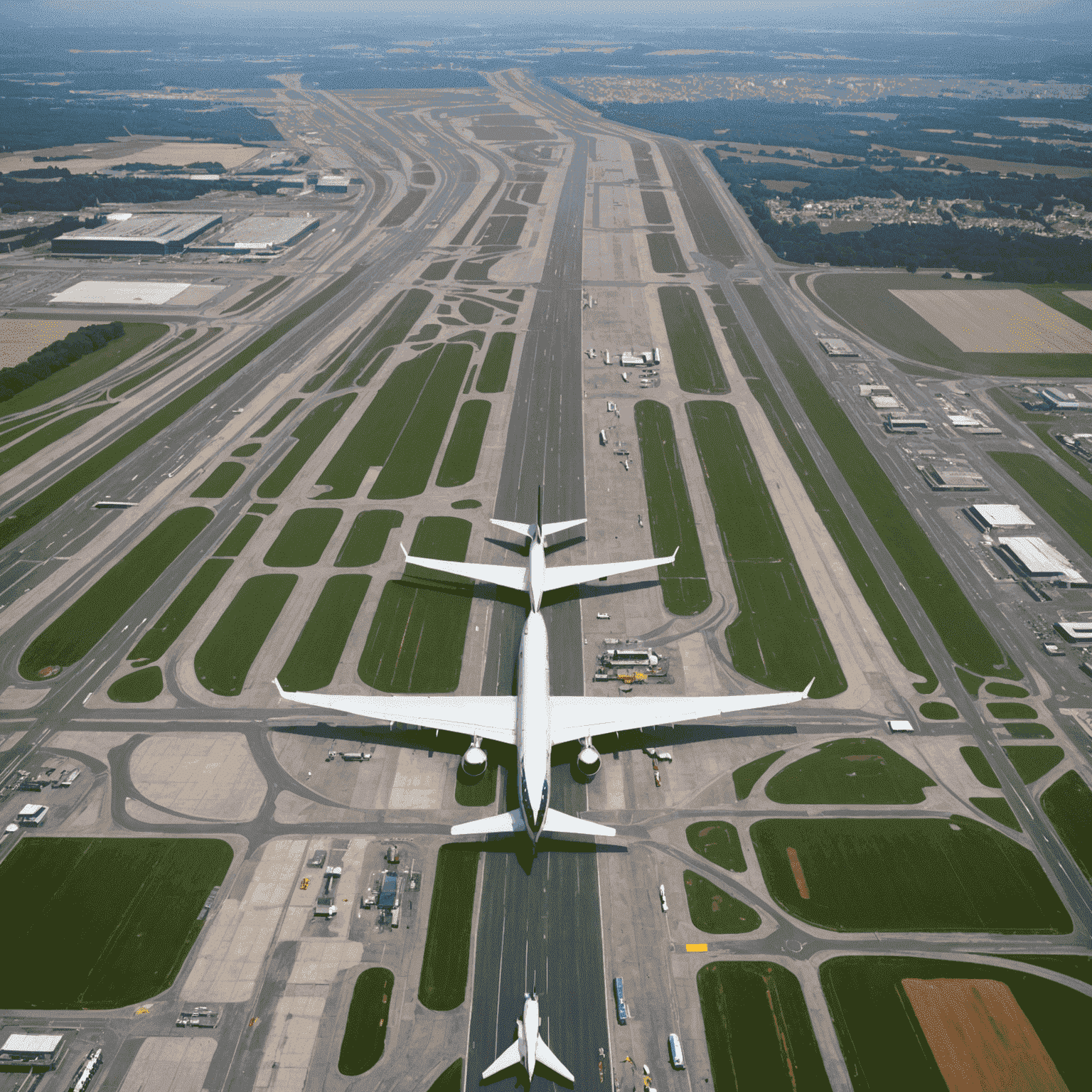 Aerial view of Frankfurt Airport showing the Northwest Runway and surrounding infrastructure